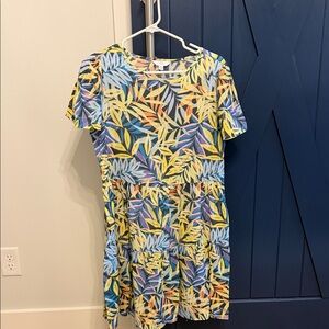 Time and Tru Multicolor Leaf-Print Tiered Casual Dress